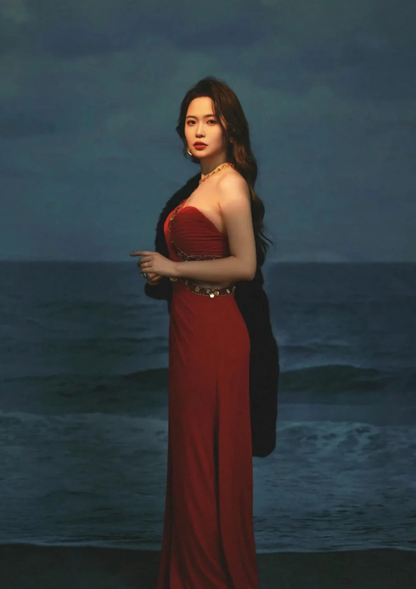 Charming Red One Shoulder Satin Beaded Mermaid Slit Prom Dress Long Evening Dress SP566