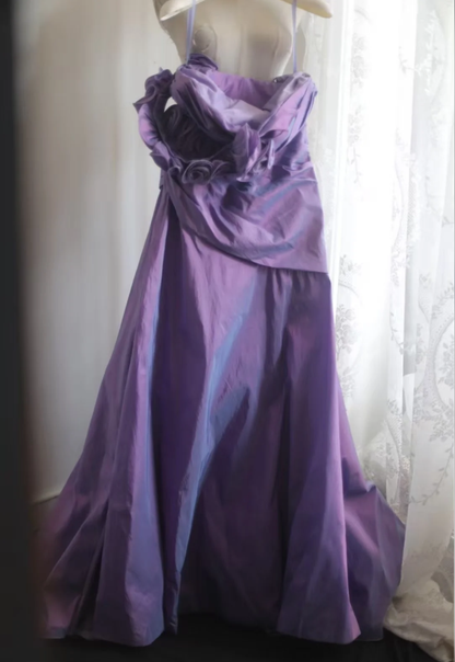 Classy One Satin Pleated Purple Mermaid Party Dress Formal Wedding Guest Dress SP749