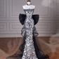 Black Glitter Sequins Tulle Mermaid Prom Dress,Strapless Evening Dress With Bow Y8615