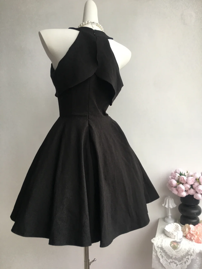 Black Halter Sleeveless Elegant A Line Satin Homecoming Dress Formal Birthday Outfits Y9633