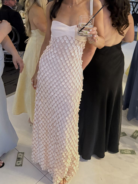 Chic Strapless Pink Sequin Long Wedding Guest Dress Formal Evening Gown SP1140