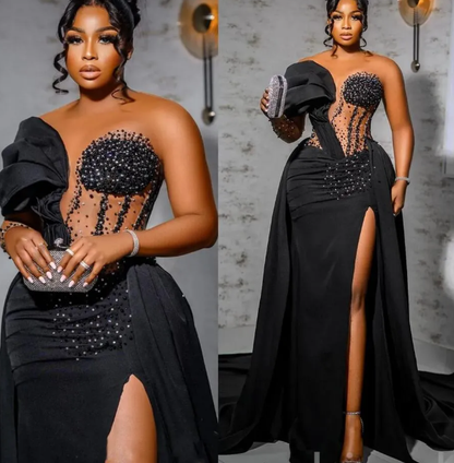 Chic Mermaid African Black Prom Dress Evening Dress Y6677