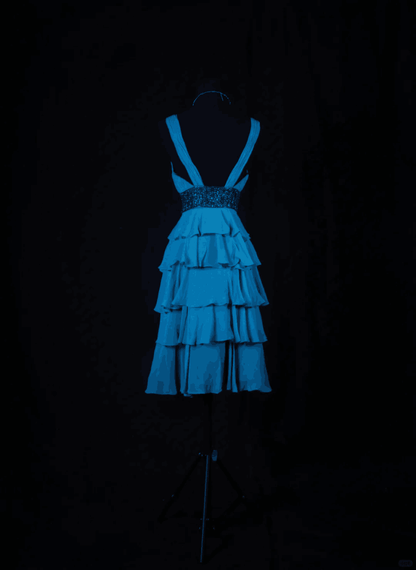 Classy Blue V Neck Satin Layered Sequin Beaded A Line Short Graduation Homecoming Dress Cocktail Dress SP2832
