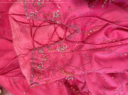 Charming Spaghetti Straps Satin Beaded Mermaid Prom Dress Hot Pink Long Party Dress SP409