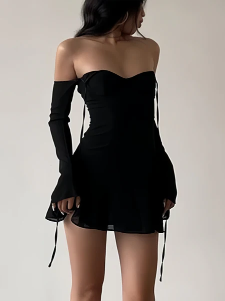 Elegant Off The Shoulder Black Chiffon Short Graduation Homecoming Dress Cocktail Dress SP06