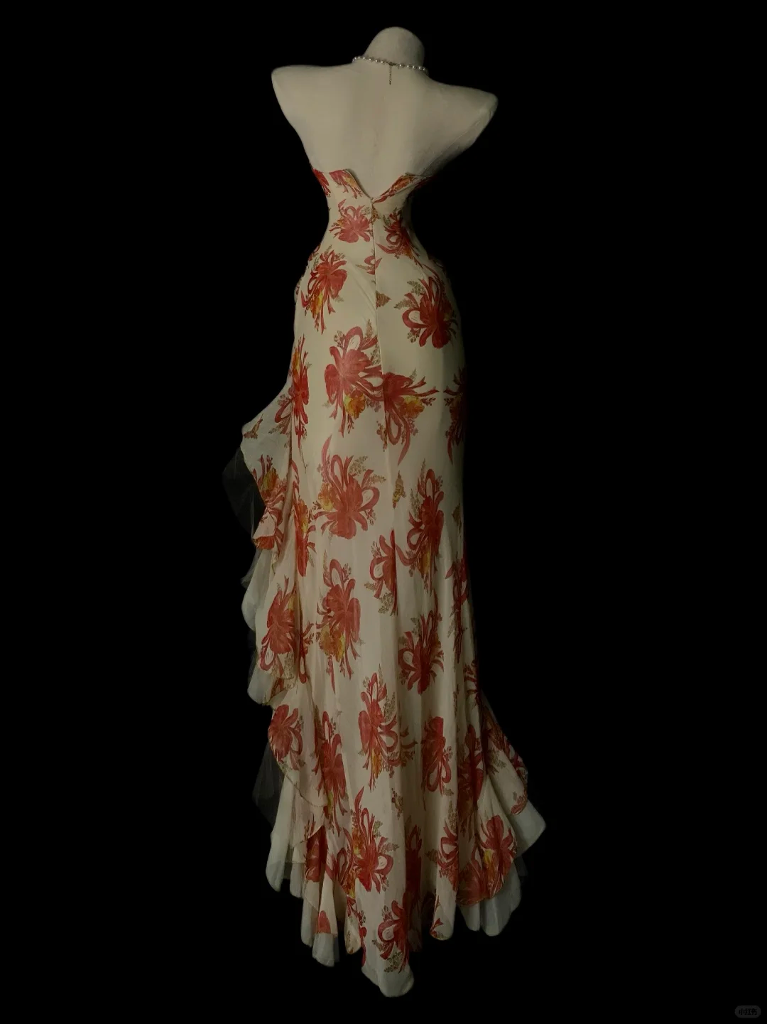 Pretty Strapless Chiffon Print Floral Ruffles Slit Mermaid Long Party Dress Evening Dresses SP4073
