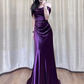 Purple Satin Off Shoulder Long Evening Dress, Satin Prom Dress Y7440