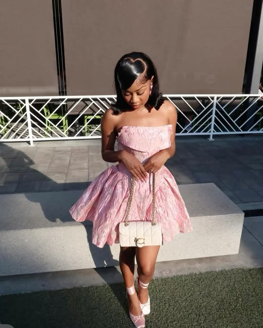 Unique Strapless Pink Satin Print Floral A Line Short Homecoming Dress Cocktail Dress SP2818