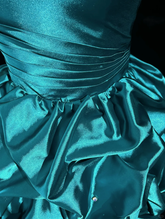 Unique Blue Strapless Satin Pleated Beaded A Line Short Graduation Homecoming Dress Birthday Outfits SP2707