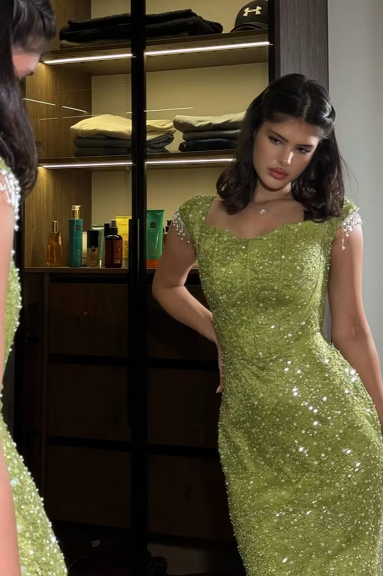 Charming Green Sequin Strapless Mermaid Long Party Dress Prom Dress With Beadings SP3631