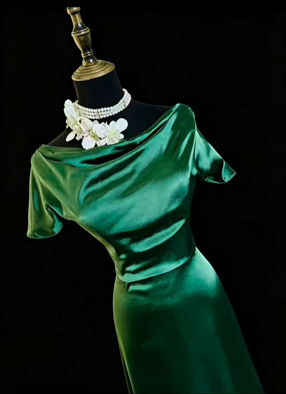 Elegant Emerald Green Satin Mermaid Party Dress Long Wedding Guest Dress SP2764