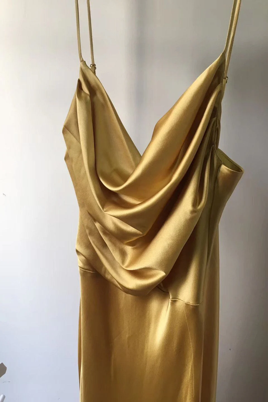 Sexy Mermaid Cowl Neck Spaghetti Straps Silk Prom Dresses S15708