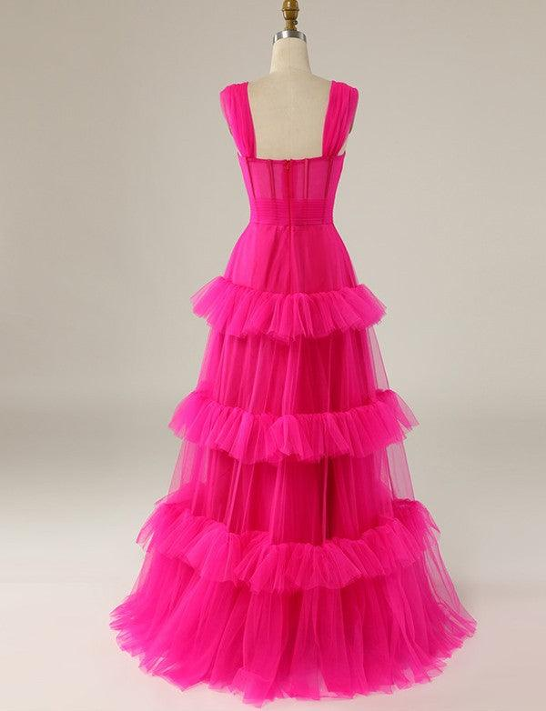Hot Pink Sweetheart Multi Layers Tulle Prom Dresses Formal Dresses Y1829