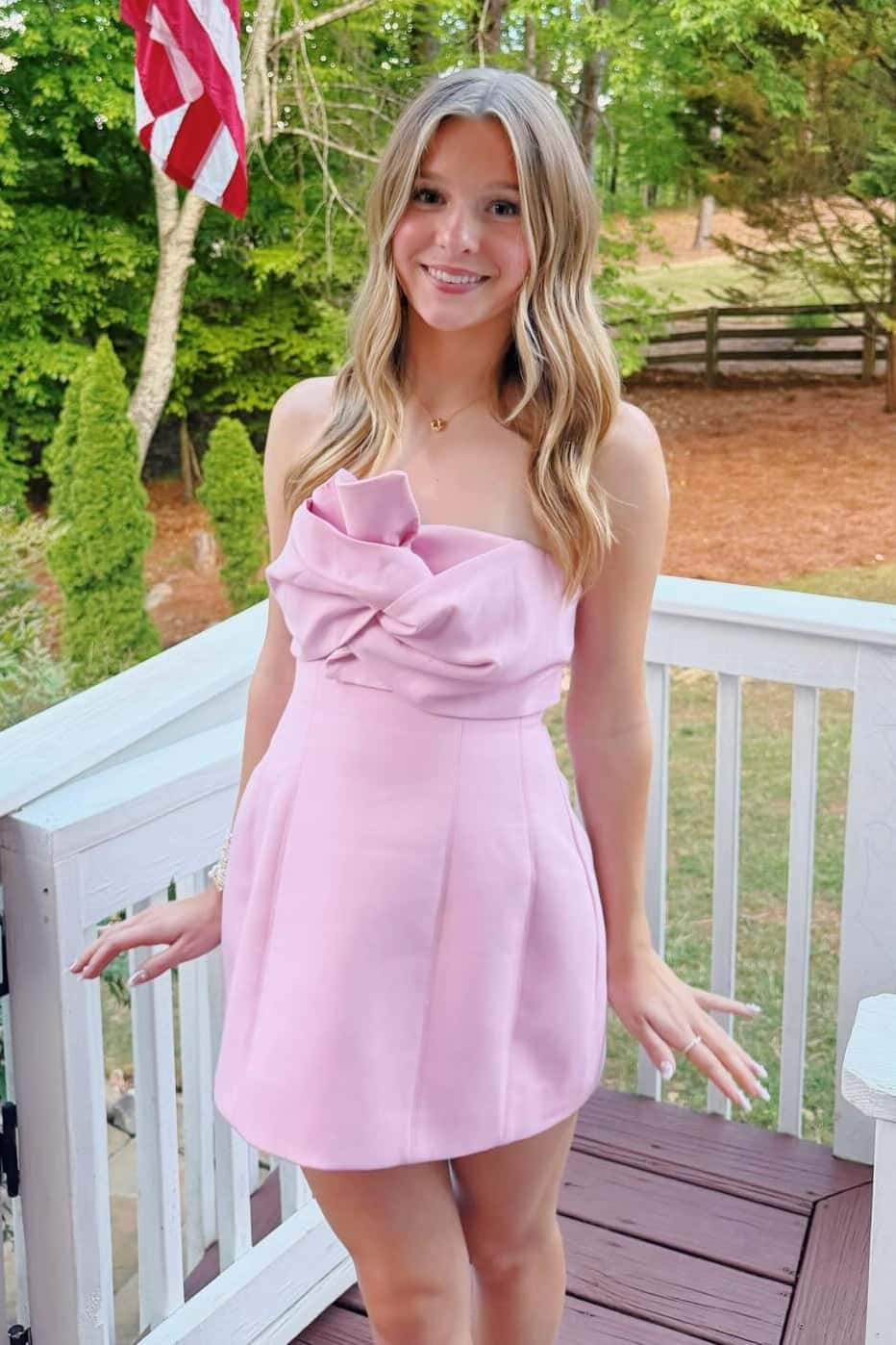 Strapless Pink Twist Front A-Line Short Homecoming Dress Cute Mini Birthday Dress SP3581