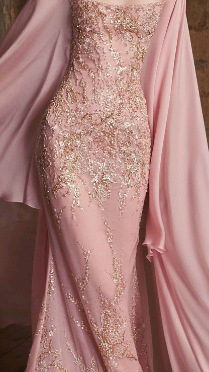 Charming Pink Chiffon Sequin Beaded Mermaid Prom Dress Long Party Dress SP970