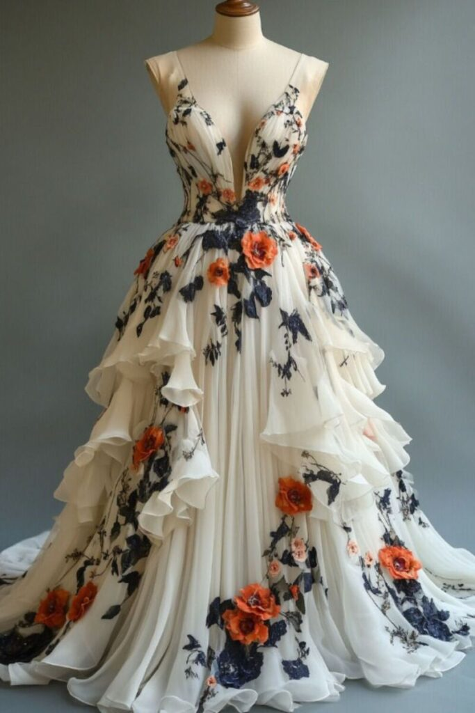 Classy Ivory Chiffon Appliques Long Prom Dress Evening Dress Y8329