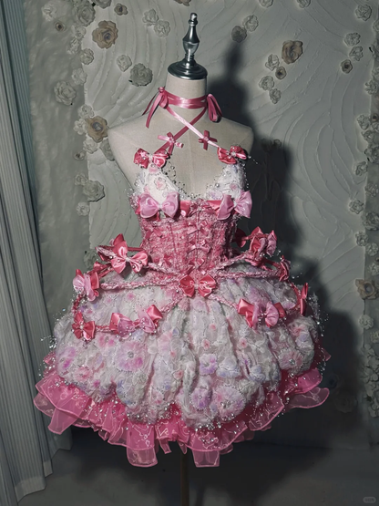 Pretty Pink Tulle Lace Floral Short Homecoming Dress 18th Birthday Outfits SP4223
