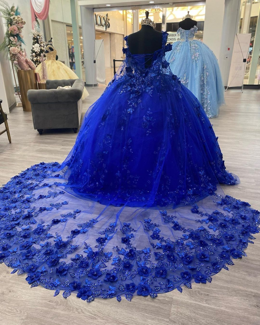 Royal Blue Sweet 16 Princess Ball Gown Quinceanera Dresses with Train for Girls Prom Party Evening Long,Y2479