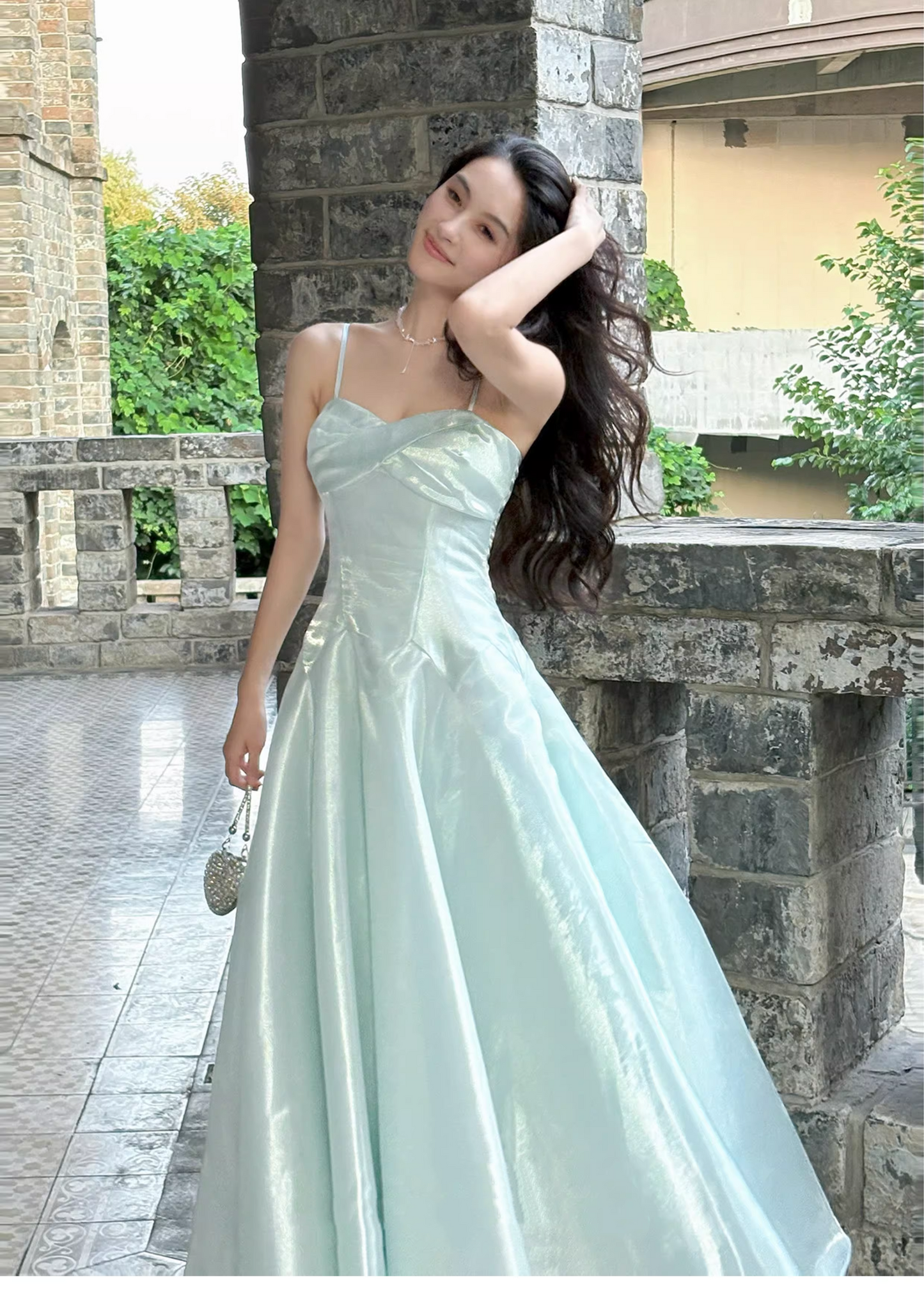 Shiny Blue Organza A Line Long Birthday Party Dress 20th Birthday Outfits SP2012