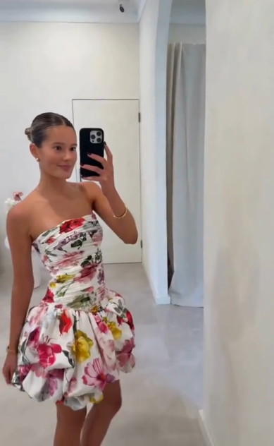 Beautiful Strapless Satin Print Floral A Line Short Graduation Homecoming Dress 20th Birthday Outfits SP52