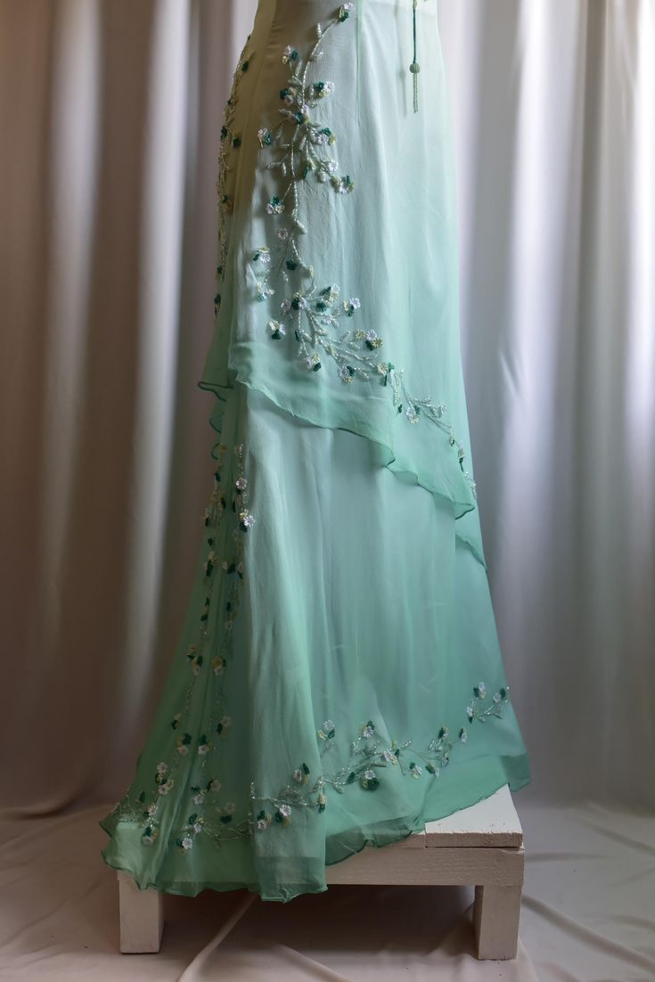 Chic One Shoulder Ombre Green Chiffon Beaded Mermaid Prom Dress Party Dress SP683