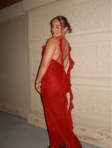 Pretty Spaghetti Straps V Neck Red Lace Backless Mermaid Party Dress Birthday Outfits SP897