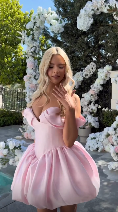 Cute Pink Off The Shoulder Short Homecoming Dress Mini 18th Birthday Outfits SP3922