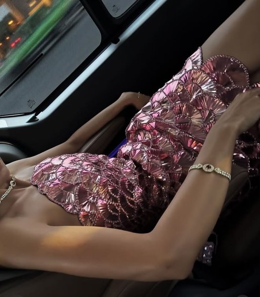 Luxurious Pink Sequin Beaded Bodycon Short Graduation Homecoming Dress Cocktail Dress SP3094