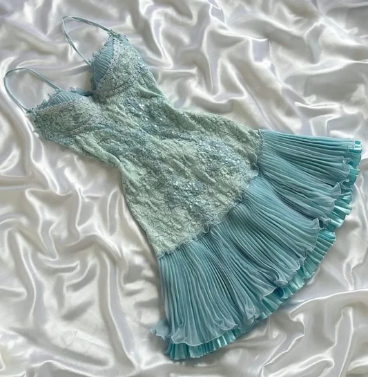 Cute Tiffany Blue Lace Short Graduation Homecoming Dress Formal 19th Birthday Outfits Y9941