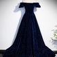A-Line Off Shoulder Velvet Long Prom Dress, Long Formal Dress Y7433