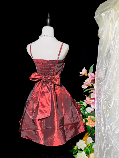 Elegant Burgundy Satin Tulle Beaded A Line Short 15th Birthday Outfits,Formal Graduation Homecoming Dress SP2709