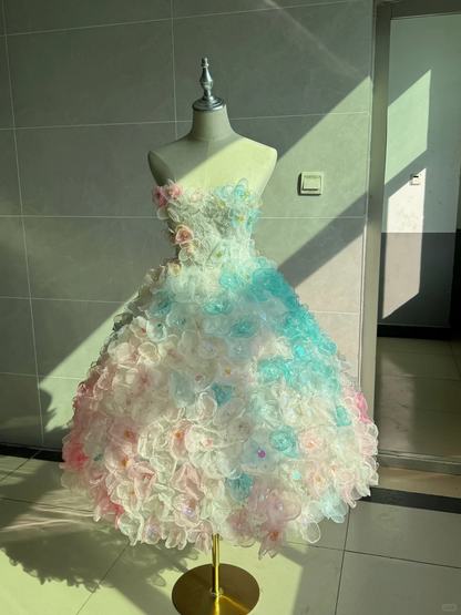 Charming Sweetheart Neck Colorful Tulle 3D Floral Ankle Length Party Dress Prom Dress SP4220