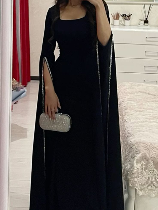 Charming Black Long Sleeves Prom Dress,Black Evening Dress Y7089