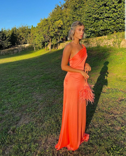 Orange Sheath Prom Dress,Orange Wedding Guest Outfit Y5170