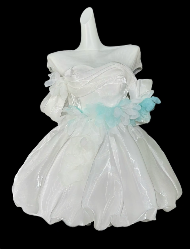 Pretty White Off The Shoulder Tulle Appliques Short Graduation Homecoming Dress,Mini Prom Dress SP3550