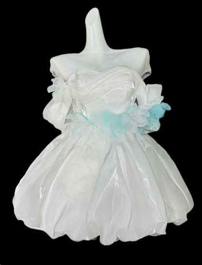 Pretty White Off The Shoulder Tulle Appliques Short Graduation Homecoming Dress,Mini Prom Dress SP3550