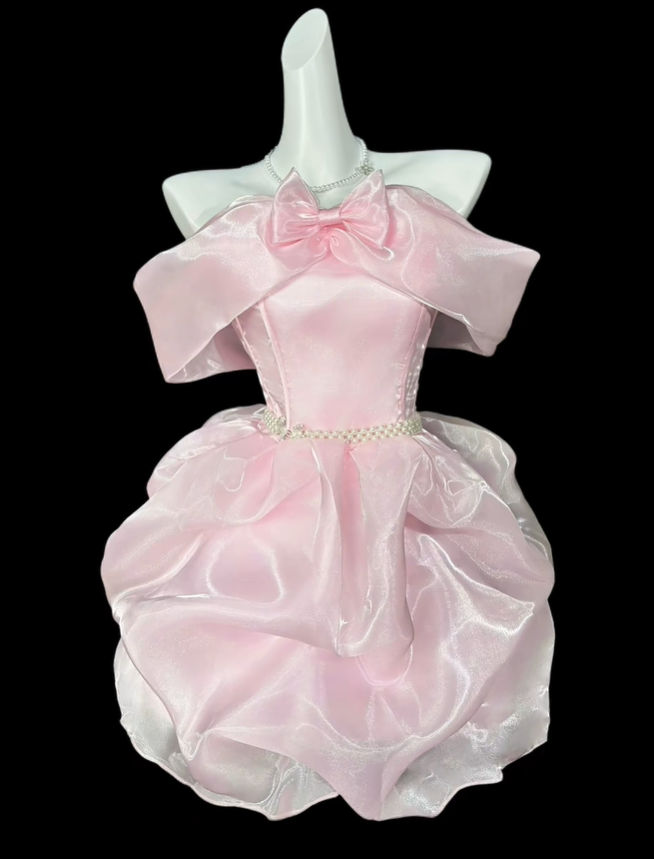 Sweet Off The Shoulder Bow Tulle A Line Short 7th Grade Homecoming Dress,Pink Short 19th Birthday Outfits SP3547