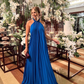 Simple Blue Pleated Evening Dress,Vacation Dress Y5113