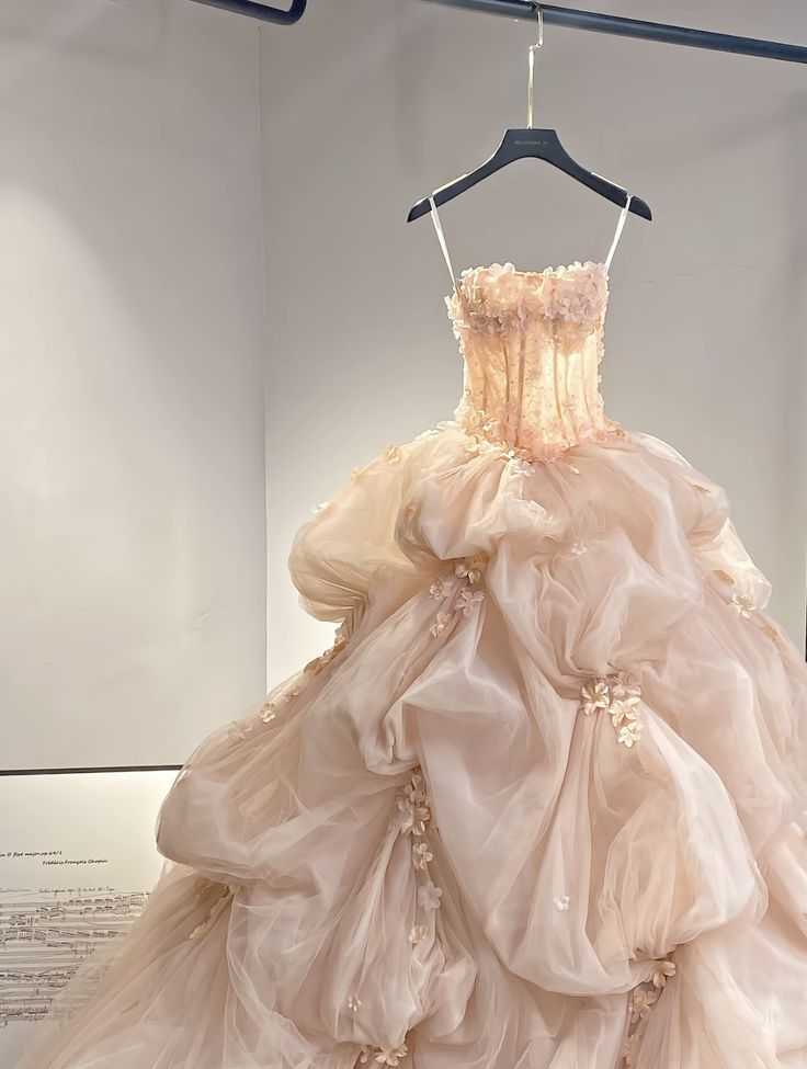 Pretty Pink Strapless Organza Appliques Long  Wedding Dress SP730