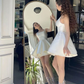 Elegant A Line Straps Ivory Satin Short Homecoming Dress Birthday Dress Y7658