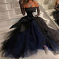 Sexy Strapless Puffy Tulle Prom Dress Black Evening Dress With Gloves Y7631