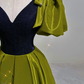 Sexy Green Satin V Neck Puff Sleeves Prom Dress Brithday Ball Gown Party Dress Y7600