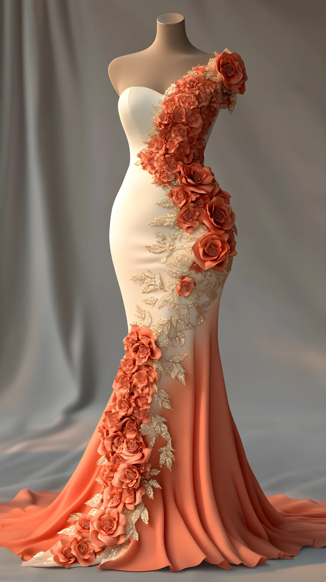 Pretty Peony Flower Appliques Chiffon Prom Dress,Mermaid Long Evening Dress Y8565