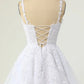 V Neck White Lace Short Homecoming Dresses, White Lace Formal Graduation Dresses  Y1873