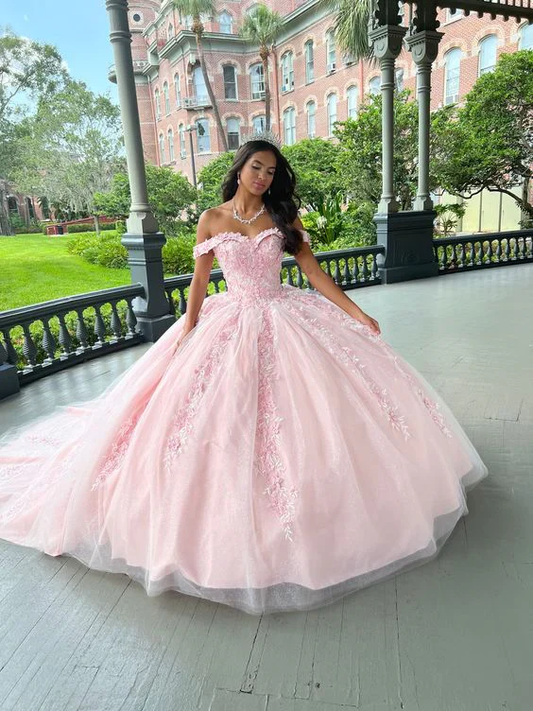 Pretty Pink Tulle Appliques Prom Dress Quinceanera Dress Brithday Ball Gown  Y7476