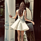 Elegant A Line Straps Ivory Satin Short Homecoming Dress Birthday Dress Y7658