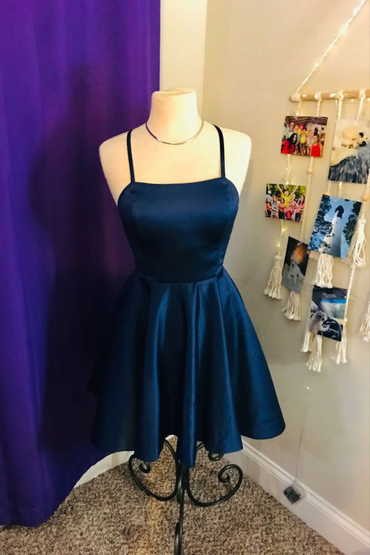 Solid Satin Short Homecoming Dress,A-line Graduation Dress Y1865