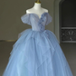 Fairy Tulle Appliques Prom Dress Blue Ball Gown Birthday Dress Y7682