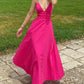 A-line V Neck Hot Pink Prom Dress Sleeveless Formal Dress Y436