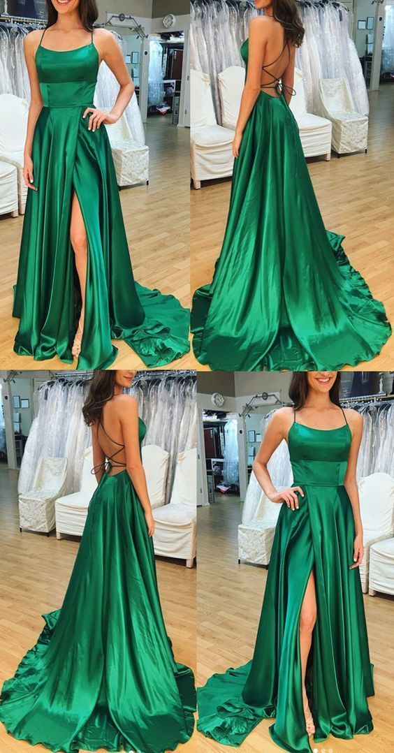 Spaghetti Straps Open Back Prom Dress Satin Formal Evening Gown Y184